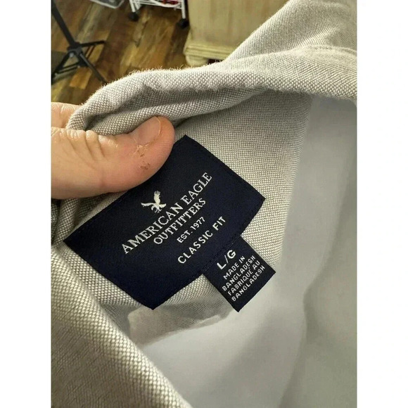 American Eagle Men's Sizes L  Sleeve Gray  Snap Button Down Shirt - Picture 5 of 6